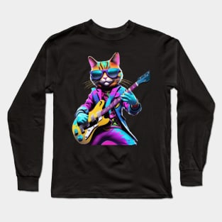 A Cat Who Is The Essence Of A Cool And Funky Guitarist Long Sleeve T-Shirt